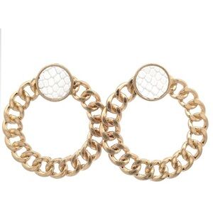 Gold Chain Hoop Earrings with White Accent NWT